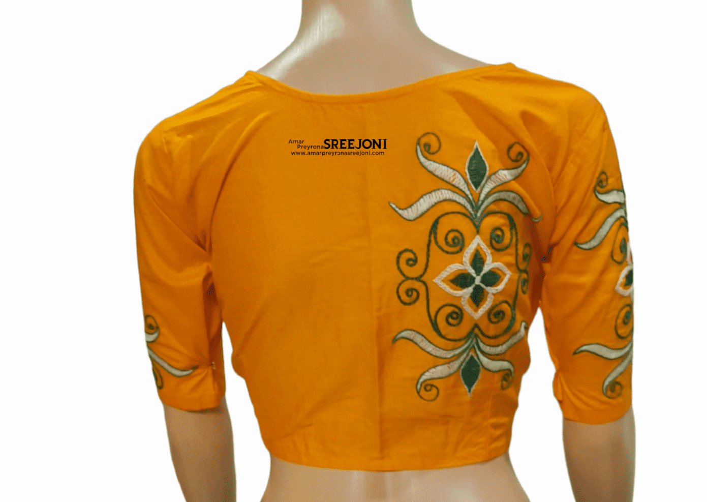 Hand Embroidery Pure Cotton Dark Yellow Color V-neck Blouse For Women And Girls