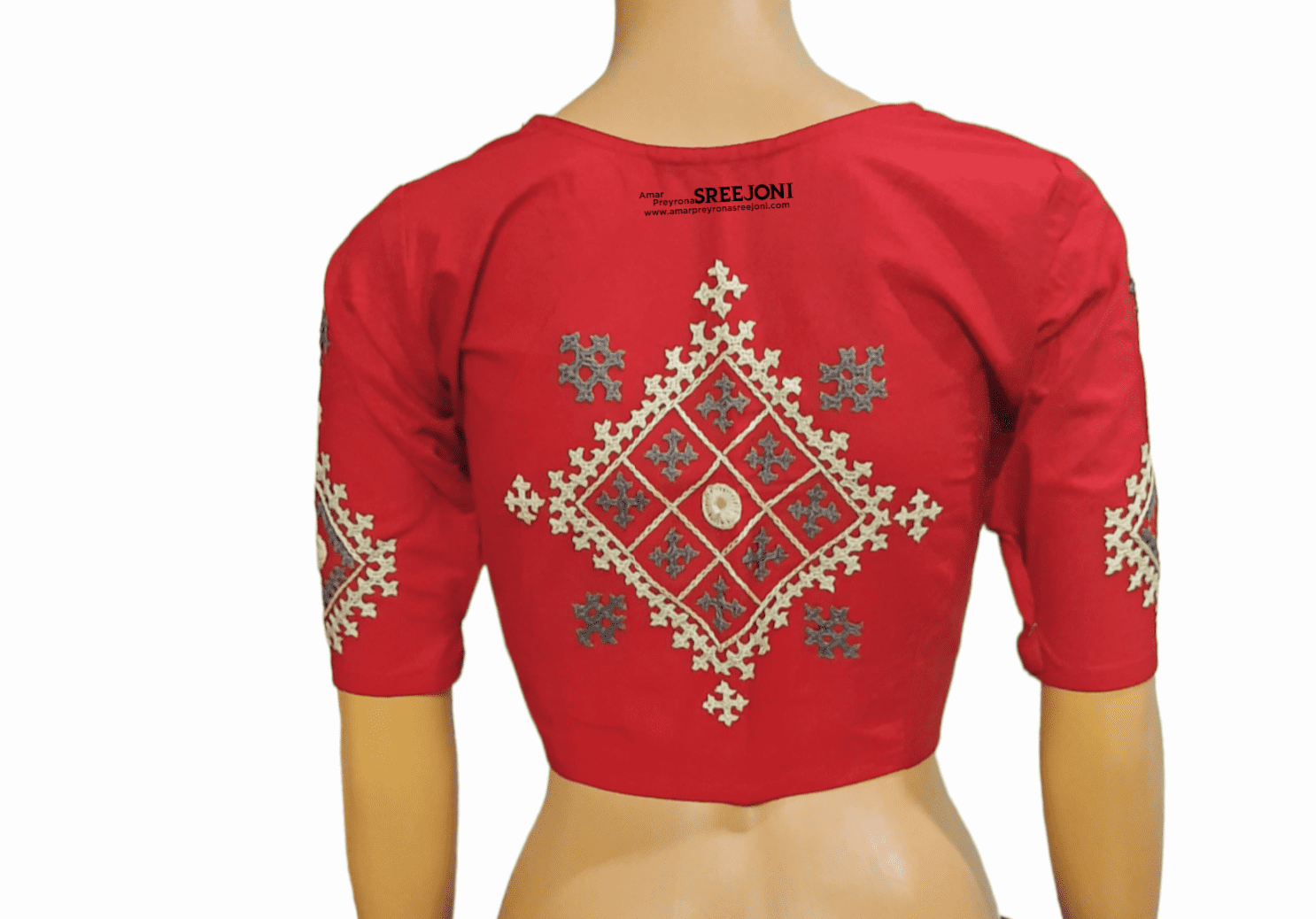 A Beautiful Red Color  Hand Embroidery Pure cotton V-neck Blouse
