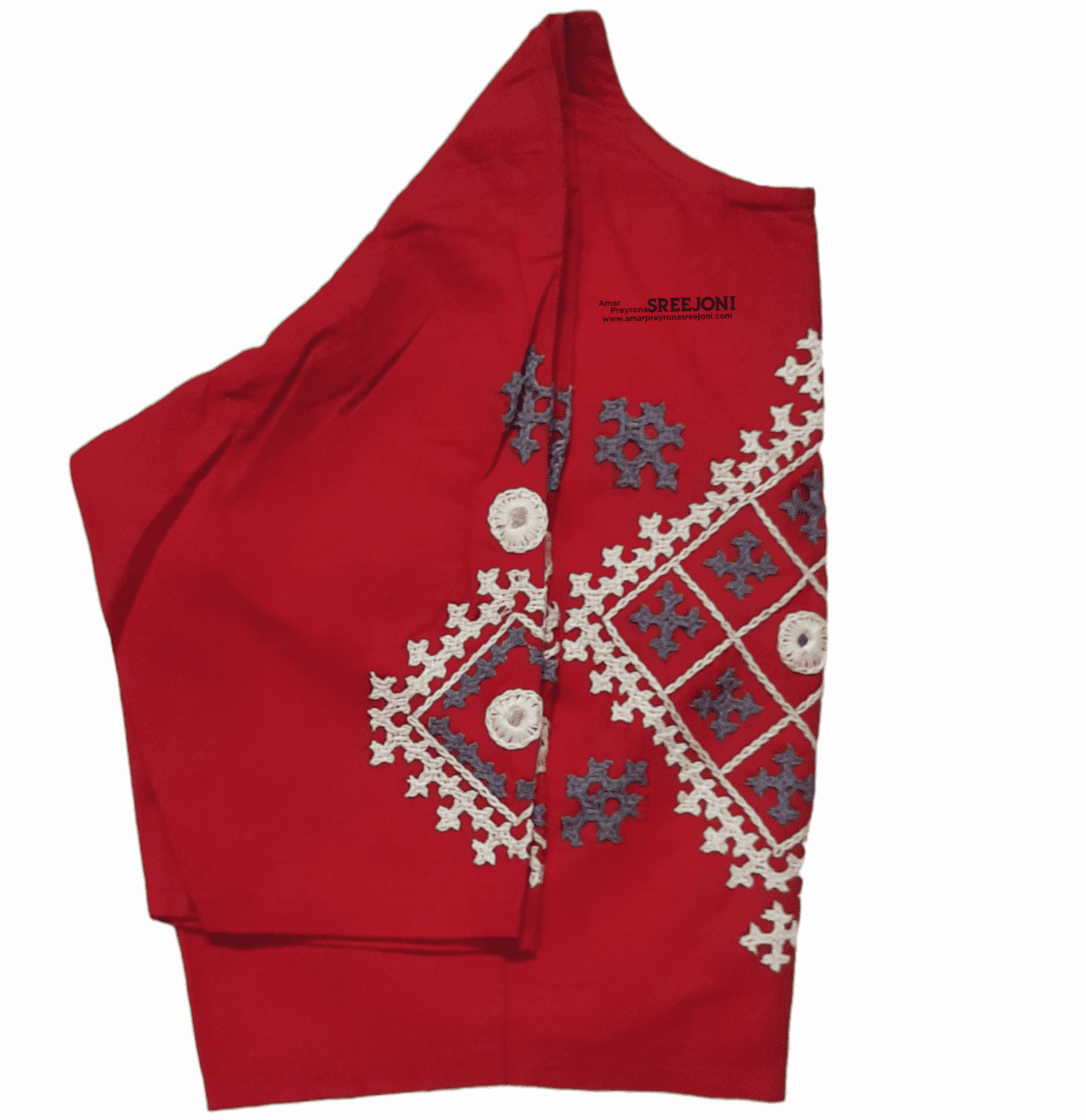 A Beautiful Red Color  Hand Embroidery Pure cotton V-neck Blouse