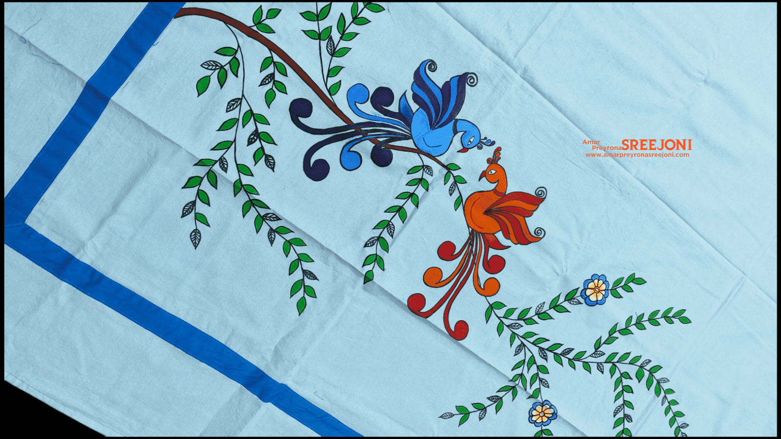 Hand Painted Pure Cotton Single Bedsheet White,Red,Green,Blue Color Combination For Baby Girl And Baby Boys