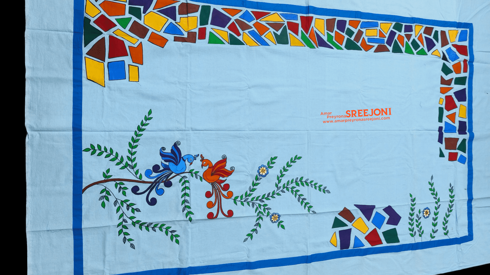 Hand Painted Pure Cotton Single Bedsheet White,Red,Green,Blue Color Combination For Baby Girl And Baby Boys