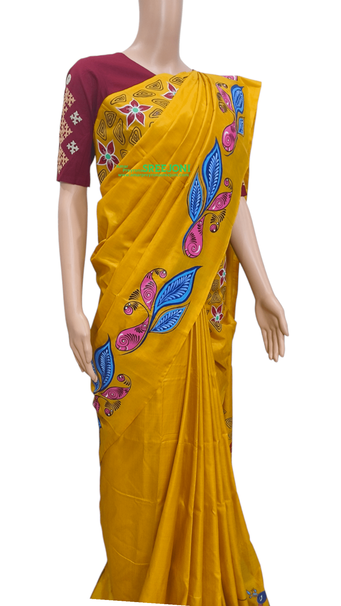 Hand Painted Pure Bishnupuri  Silk Febric Work Beautyful Saree For And Girls