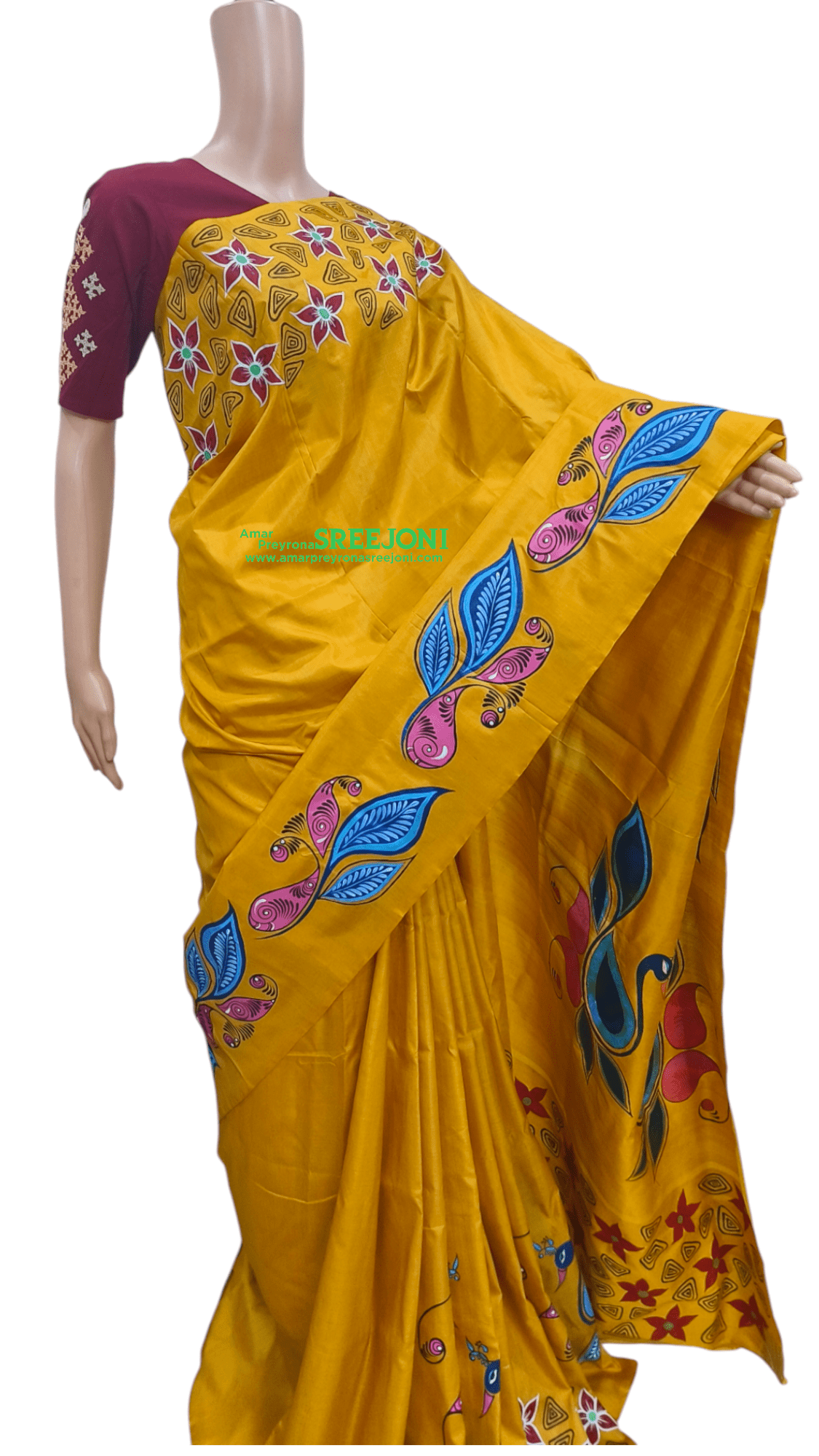 Hand Painted Pure Bishnupuri  Silk Febric Work Beautyful Saree For And Girls