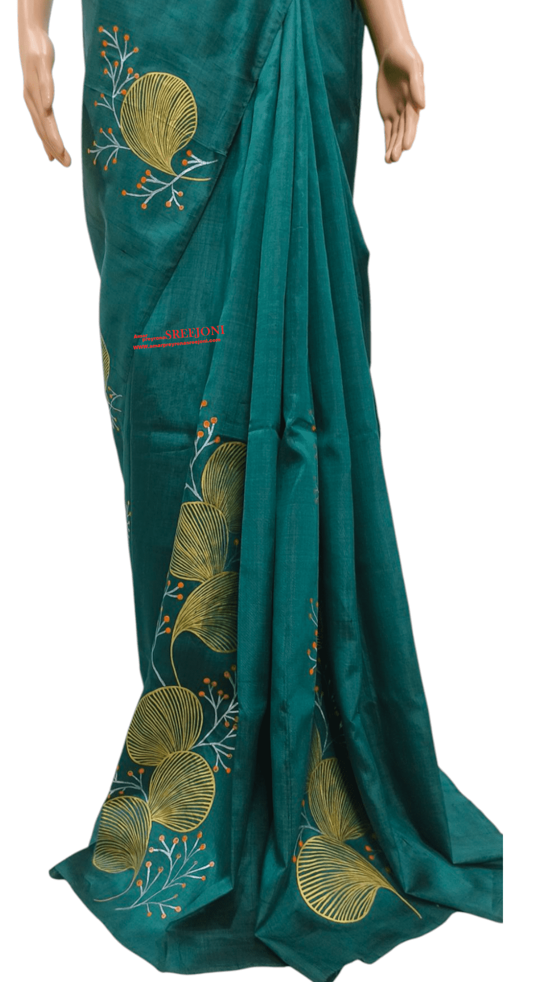 A Beautiful Hand Painted Febric Work Pure BishnuPuri Silk  Saree For Women And Girls