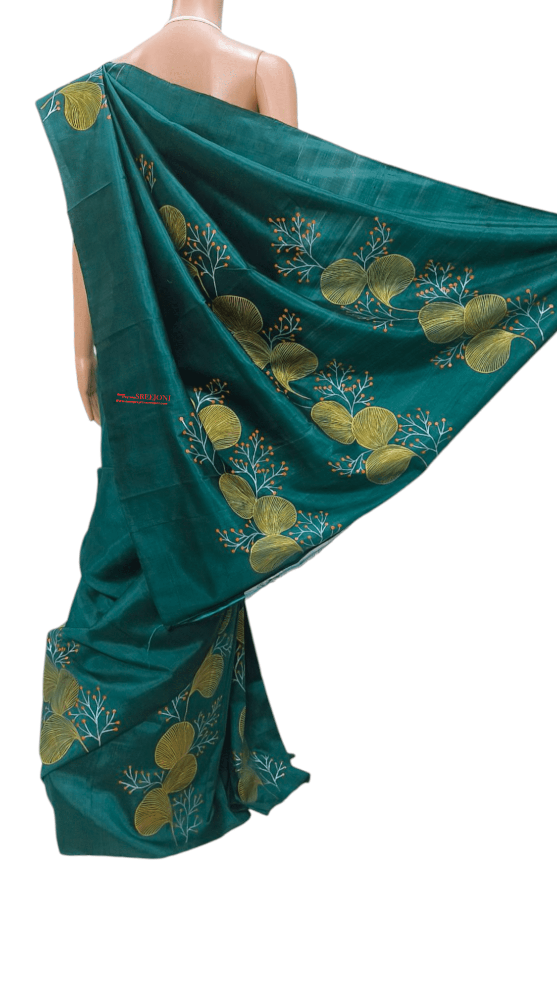 A Beautiful Hand Painted Febric Work Pure BishnuPuri Silk  Saree For Women And Girls